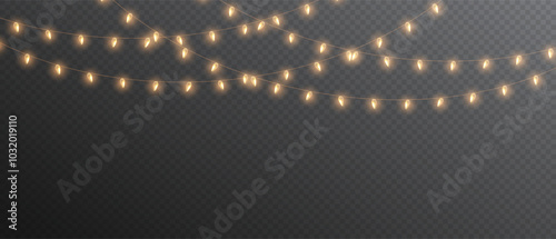 Vector lights on a transparent background. Christmas light PNG. Set of Christmas glowing garlands. For advertising invitations, web banners, postcards. Vector. Christmas decoration, LED lam	
