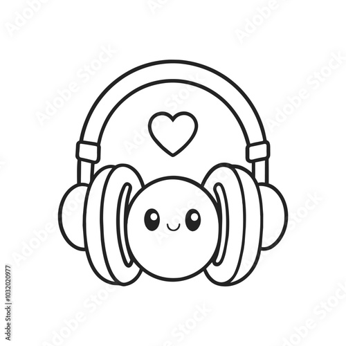 Vector cute headphones isolated on white outline coloring book page line art illustration digital drawing
