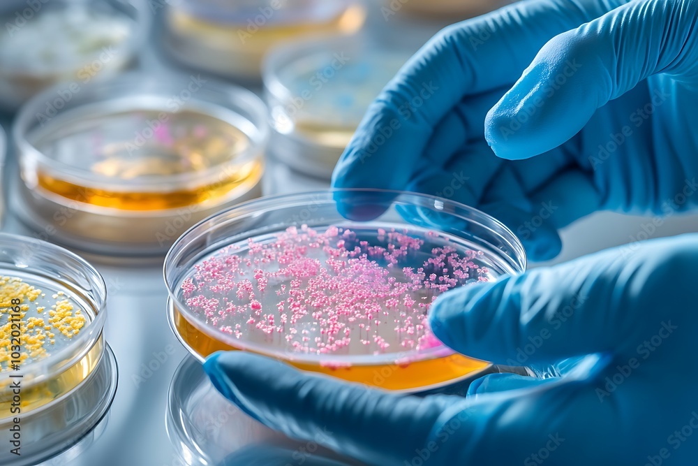 technician working with petri dishes in the lab Hand holding inoculation loop deposits sample in petri dish technician working with petri dishes in the lab Hand holding inoculation loop deposits sample in petri dish