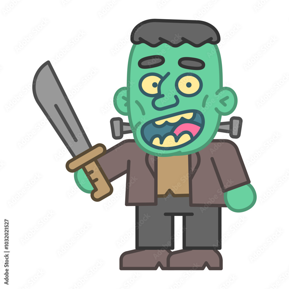 Monster holds knife and smiles