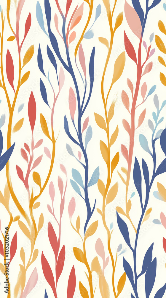 Pattern of colored leaves and plants