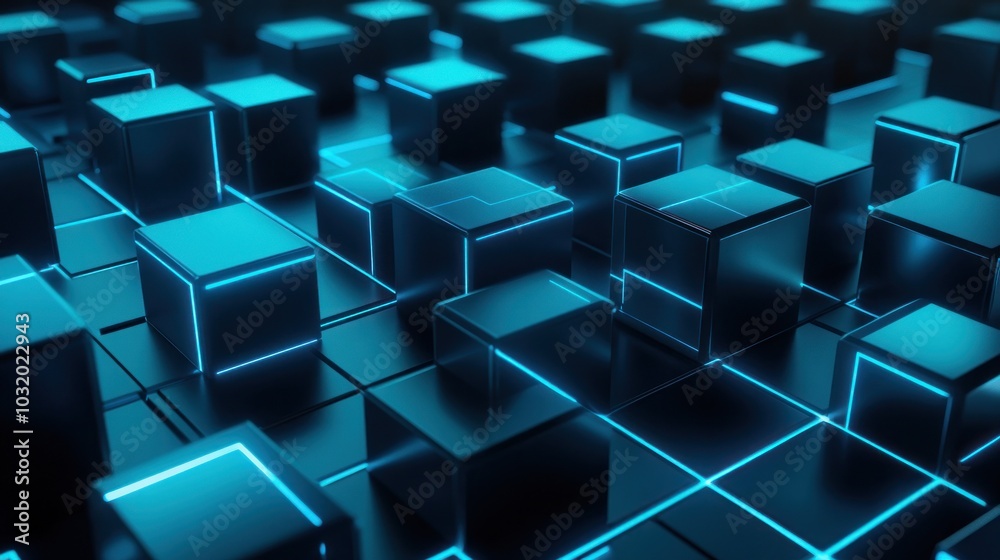 Abstract 3D Blue Neon Cubes Abstract 3D Blue Neon Cubes