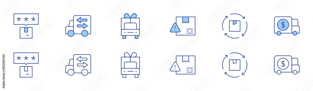 Delivery icon set in two styles, Duotone and Thin Line style. Editable stroke. delivery box, delivery truck Delivery icon set in two styles, Duotone and Thin Line style. Editable stroke. delivery box, delivery truck