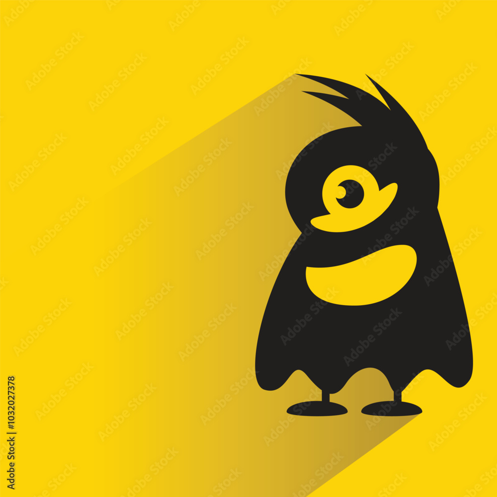 Obraz premium funny monster character with shadow on yellow background