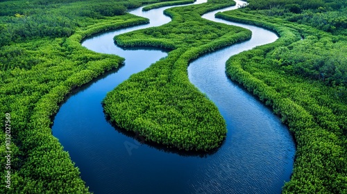 Winding Mangrove Waterways in Lush Tropical Landscape