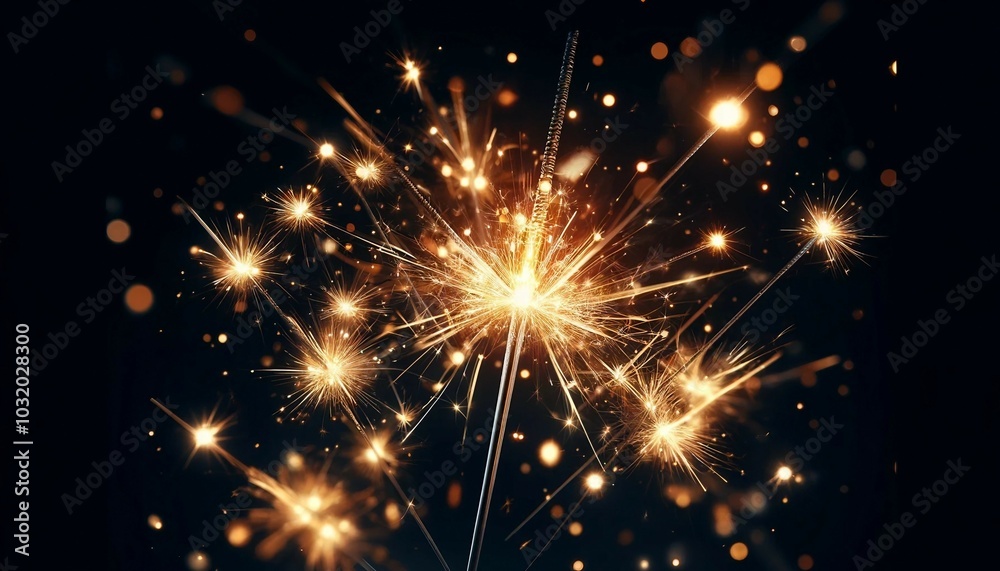 Close-Up of Bright Burning Sparklers in the Night Generative AI Close-Up of Bright Burning Sparklers in the Night Generative AI