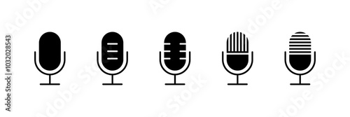 Set of microphone icons vector file. Podcast microphones collection.