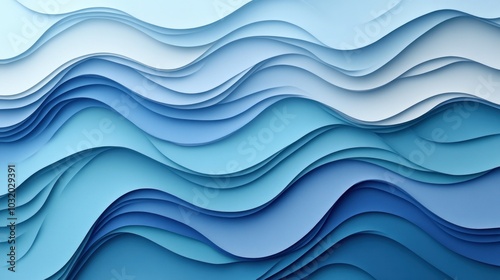 Abstract background of blue paper waves.