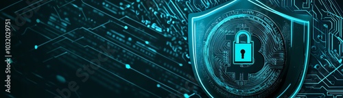 Wallpaper Mural Cybersecurity shield with digital padlock, symbolizing network protection and information safety in a futuristic digital landscape. Torontodigital.ca