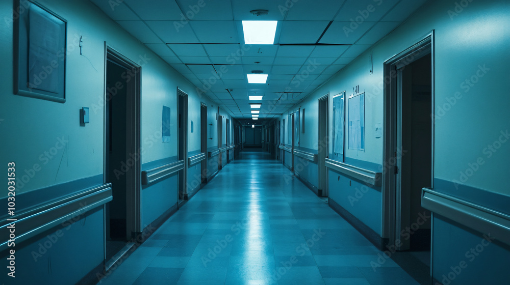 A deserted hospital with flickering lights and ghostly echoes. A deserted hospital with flickering lights and ghostly echoes.