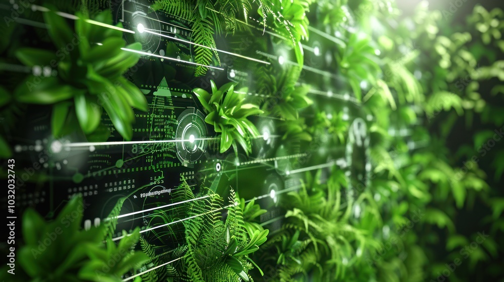 Green Foliage and Abstract Technology Interface Green Foliage and Abstract Technology Interface