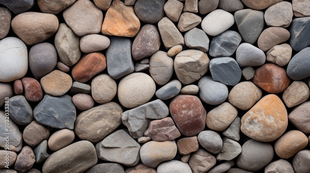 Assorted Smooth Stones Texture. Natural Pebbles Background in Earth Hues Assorted Smooth Stones Texture. Natural Pebbles Background in Earth Hues