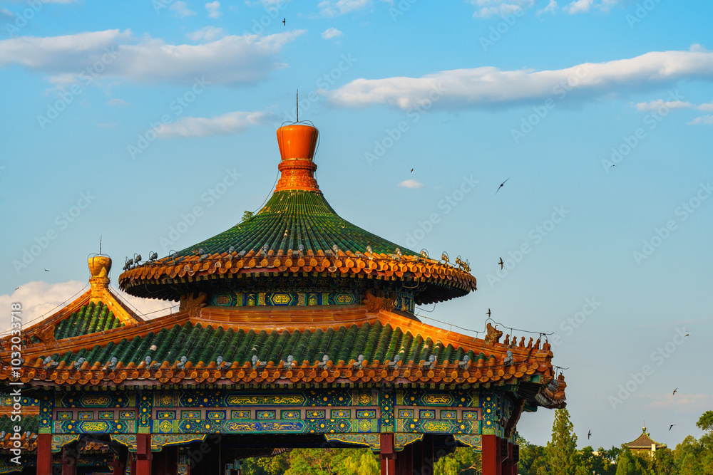 Naklejka premium View of skyline from the Five Dragon Pavilion of Beihai Park in Beijing, China