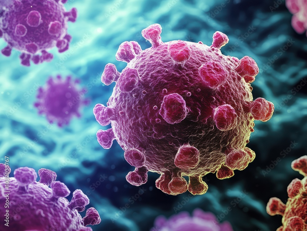 Obraz premium Coronavirus Covid-19 background AAV, vector Corona, electron microscope