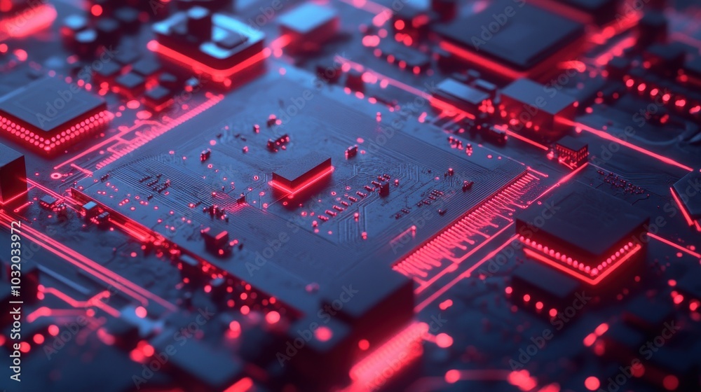 Circuit Board with Red Glowing Lines Circuit Board with Red Glowing Lines