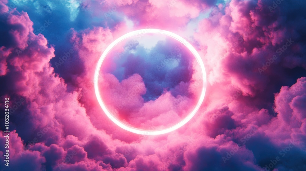 Vaporwave-Inspired Clouds and Pink Oval with Texture Vaporwave-Inspired Clouds and Pink Oval with Texture