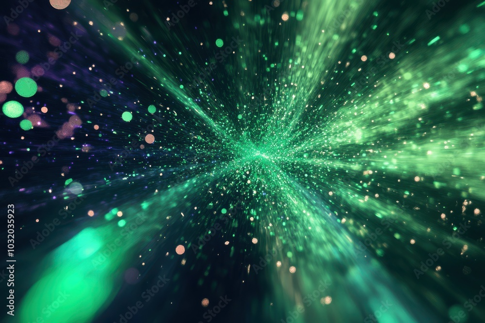 Naklejka premium Dark jade mark at the center: a unique blend of vibrant energy and distorted void featuring grainy texture - a rugged, abstract backdrop of glimmering light