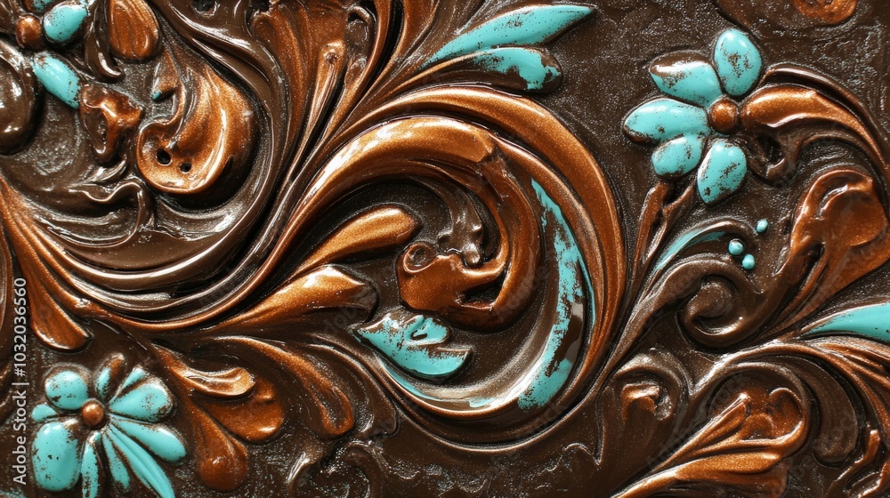 Intricate Floral Embossing in Turquoise and Bronze Intricate Floral Embossing in Turquoise and Bronze