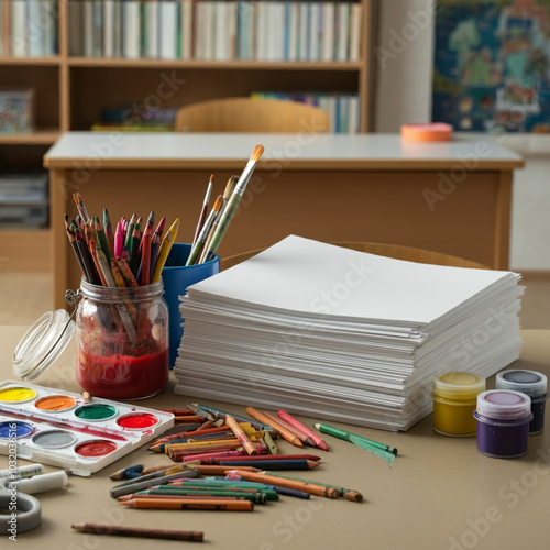 Art supplies on a table wit...