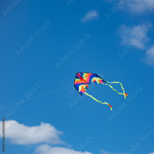 Kite soaring high against a...