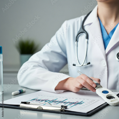 A doctor in a white coat, w...