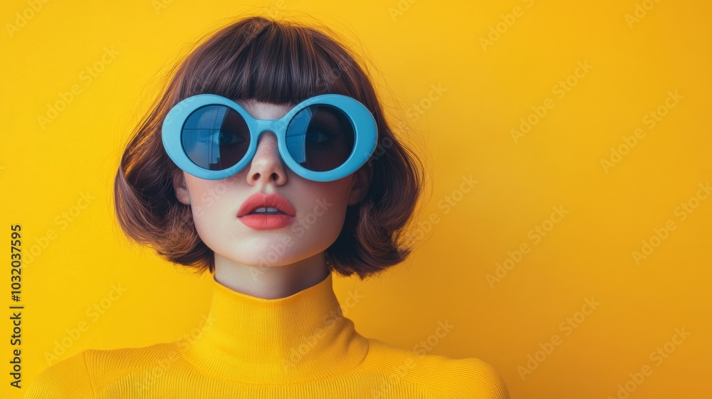 A portrait of a young woman in funny sunglasses A portrait of a young woman in funny sunglasses