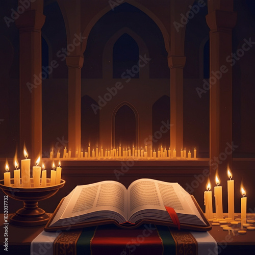 A large open scripture sits...