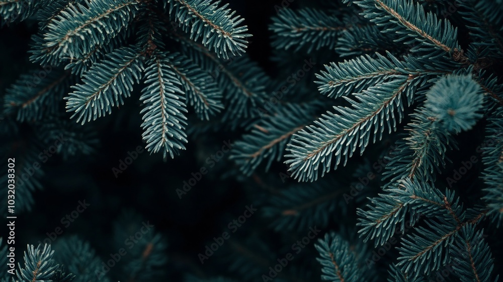 Fir Tree Branches with Snowflakes in Christmas Background Fir Tree Branches with Snowflakes in Christmas Background