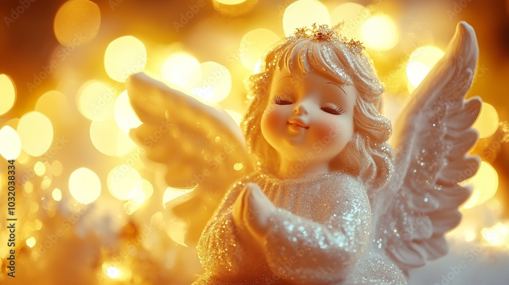 Fototapeta premium Two Christmas Angels Figurines with Sparkling Lights