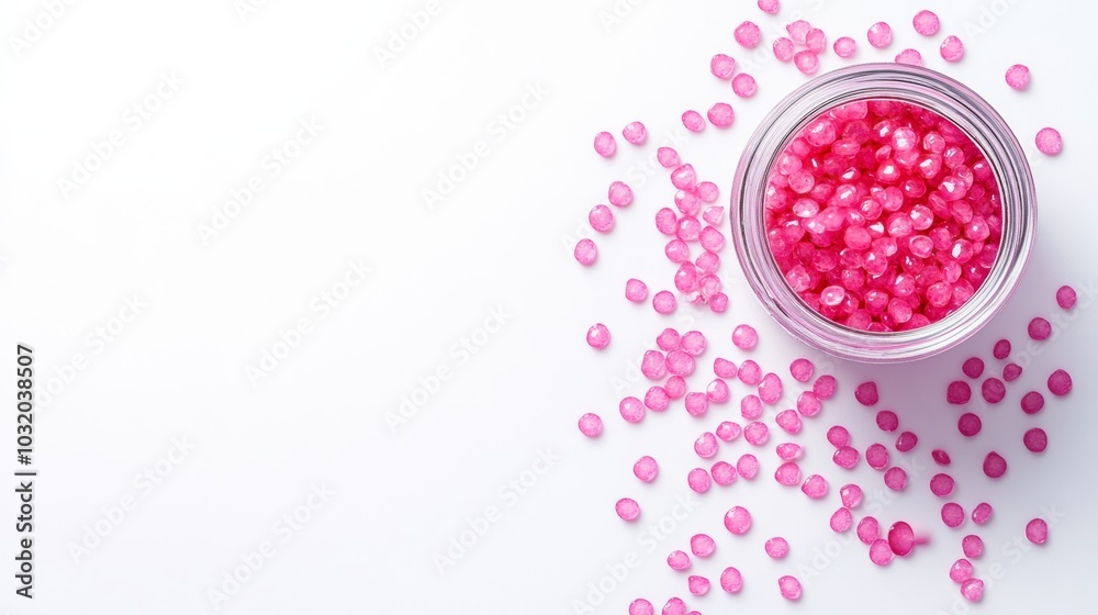 Pink wax granules in a jar Pink wax granules in a jar