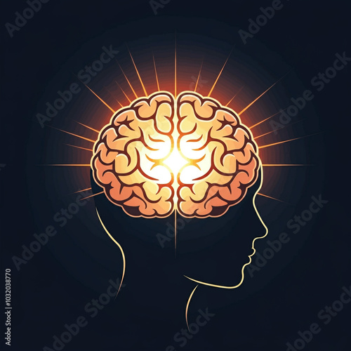Glowing human brain silhoue...
