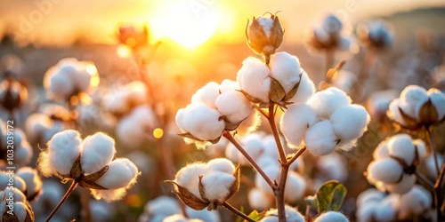 Golden Hour Cotton Bloom, Sunset, Cotton Field, Agriculture, Nature