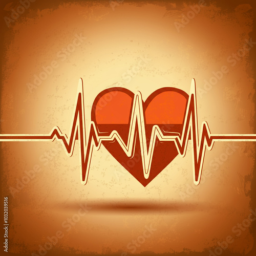A red heart with an ECG lin...