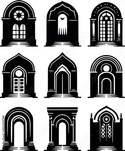 Traditional European Architecture Stained Glass Gothic Arch Window Silhouette