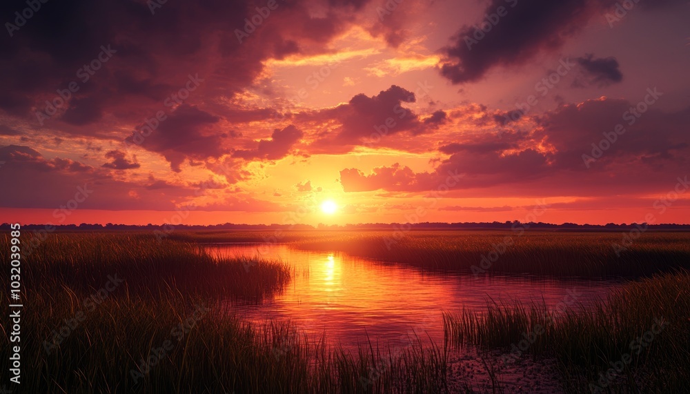 Savannah Sunset Photorealistic with Golden Sky Silhouetted Trees Savannah Sunset Photorealistic with Golden Sky Silhouetted Trees