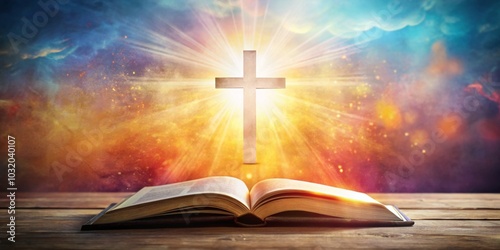 Holy Cross Bible Open Book Light Rays, religious, faith
