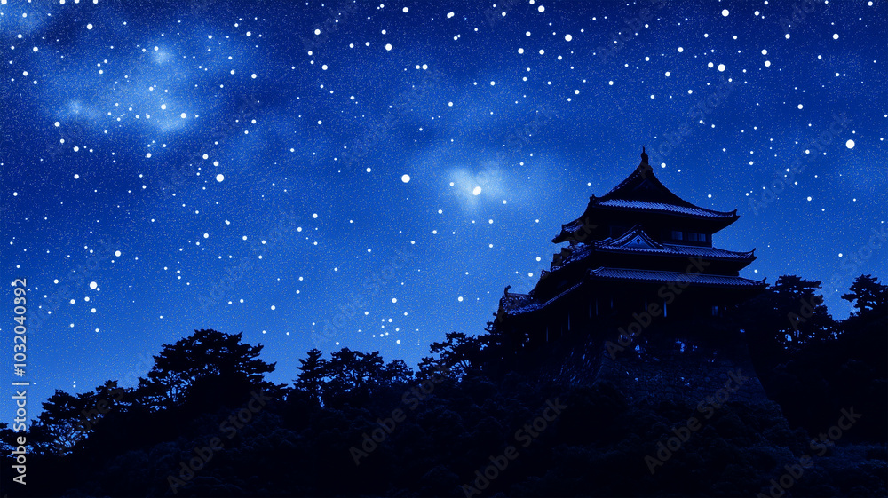 星空の下に浮かぶ城のシルエット 星空の下に浮かぶ城のシルエット