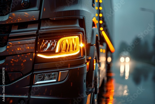 A close up of the headlights of a truck