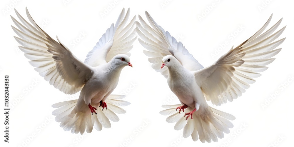 Two White Doves in Flight, Spread Wings, Peace Symbol, Dove ,Peace Two White Doves in Flight, Spread Wings, Peace Symbol, Dove ,Peace