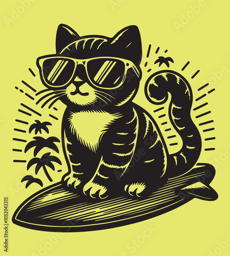 Photography Cat surfing silhouette vector illustrations