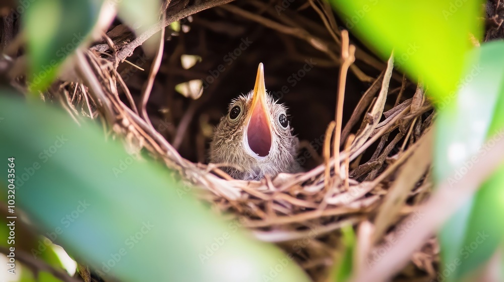 Baby Bird Breaking Free from Egg in Nest Baby Bird Breaking Free from Egg in Nest