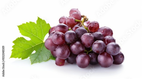 Bountiful Beauty: Captivating Cluster of Red Grapes with Leaves Against a Pure White Canvas -- AR 16