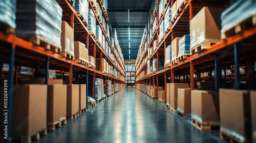 Fototapeta premium Empty warehouse shelves after a major shipment, depicting supply chain impact