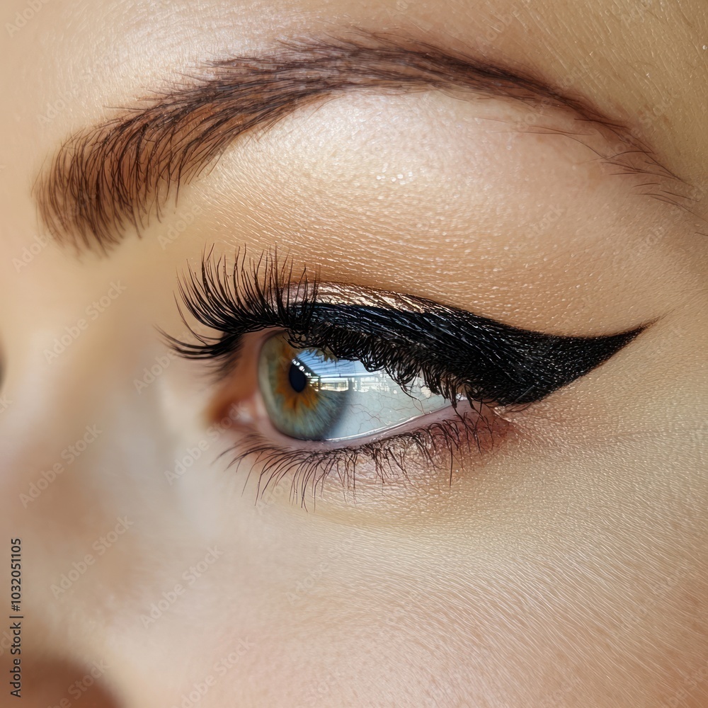 Fototapeta premium Specialized eyeliner and mascara application for dramatic eye looks