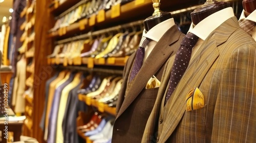 Tailored Suits and Shirts Displayed on Mannequins in a Clothing Store