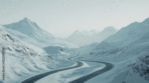 Winding Mountain Pass Through Snowy Landscape