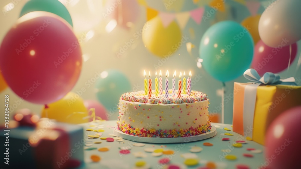 Celebratory Birthday Cake with Balloon Confetti Celebratory Birthday Cake with Balloon Confetti