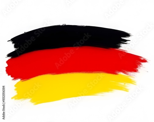 Abstract German flag made with a paint brush stroke on an isolated white background PNG image.