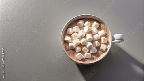 A cozy mug of hot chocolate topped with fluffy marshmallows.