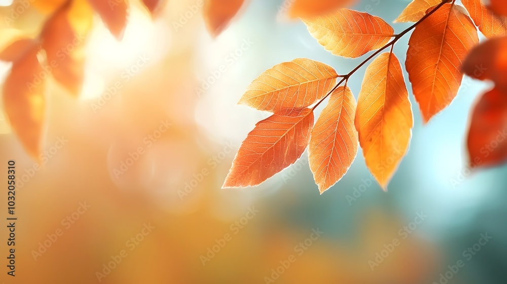 Soft blurred autumn leaves in vibrant orange and red tones with warm glowing sunlight filtering through the delicate natural pattern Soft blurred autumn leaves in vibrant orange and red tones with warm glowing sunlight filtering through the delicate natural pattern